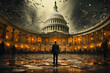illustration of man and the Capitol in Washington D.C., USA and corrupt money