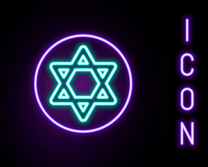 Wall Mural - Glowing neon line Star of David icon isolated on black background. Jewish religion symbol. Symbol of Israel. Colorful outline concept. Vector