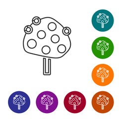 Poster - Black line Orange tree with fruits icon isolated on white background. Set icons in color circle buttons. Vector