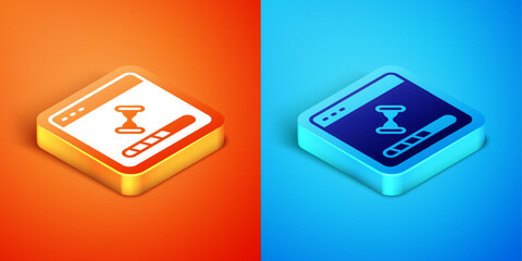 Sticker - Isometric Loading a data window with a progress bar icon isolated on orange and blue background. Vector