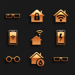 Wall Mural - Set Smart home with wi-fi, House humidity, Glasses, Mobile charging battery, wireless, and glasses icon. Vector