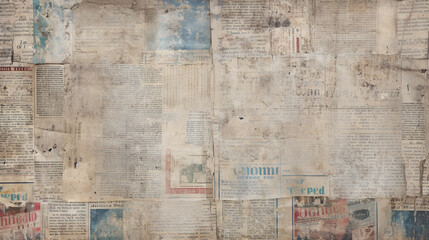 Wall Mural - texture in old newspapers pasted on the wall. Generative Ai. 