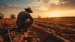 In dry fields, a farmer confronts the aftermath of a harsh drought. The barren landscape speaks of limited food and urgent need, underlining the serious impact of prolonged dry weather. 'generative AI