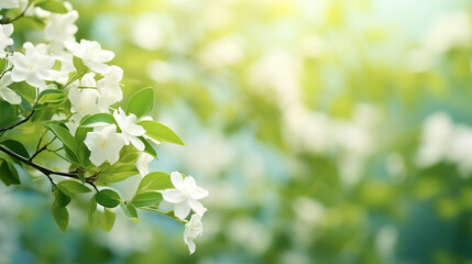 blossoming apple tree branch on a blurred background for your design. Generative Ai. 