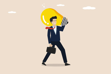Wall Mural - Got a big idea, bring new idea business concept or got a bright idea for company, smart businessman carrying big idea light bulb.