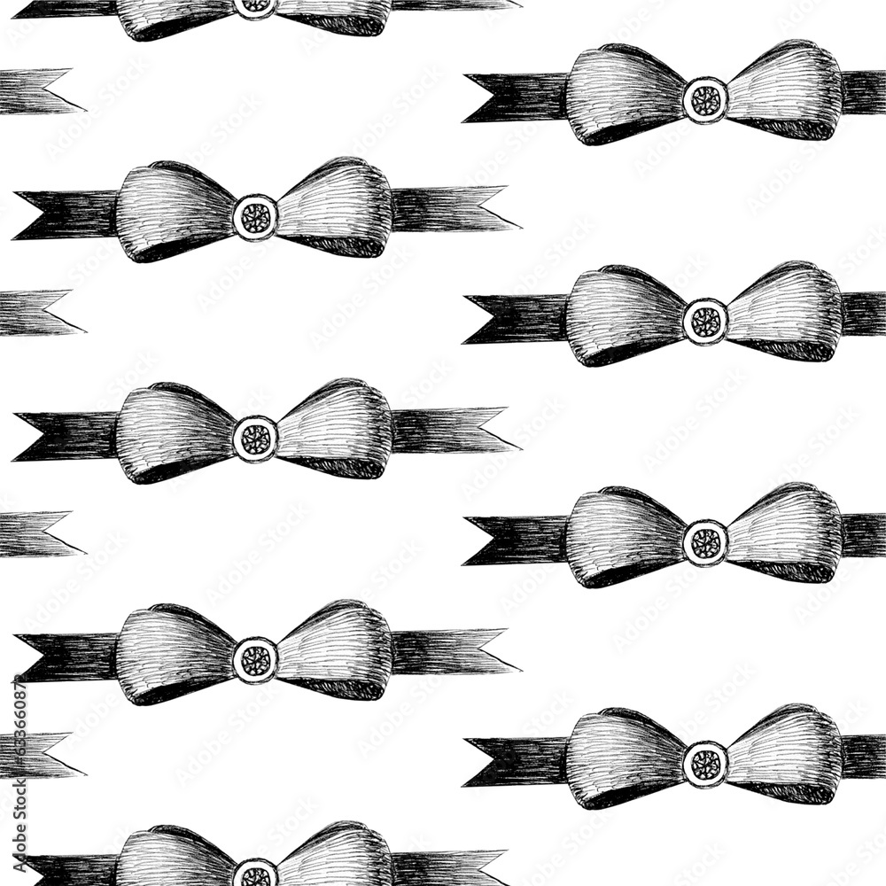 Seamless bow pattern is drawn with a gel pen for the design of the ...