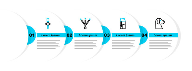 Poster - Set line Dog, Lighter, Bird footprint and Torch flame icon. Vector