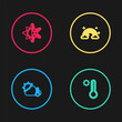 Set line Thermometer and cloud, sun, Meteorology thermometer, Rainbow with clouds and Sun snowflake icon. Vector