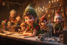 Elf. Elves Make Toys For Children. Workshop Of Santa Claus.