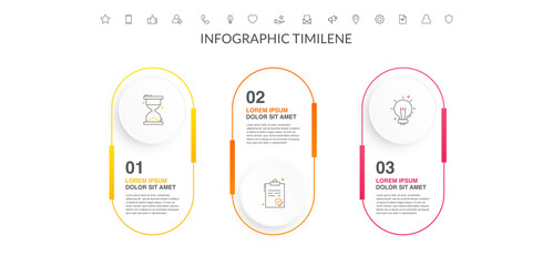 Line vector minimal infographic with three circles. Modern timeline business concept with 3 steps by step for diagram, chart, flowchart, levels, graphic, app, web