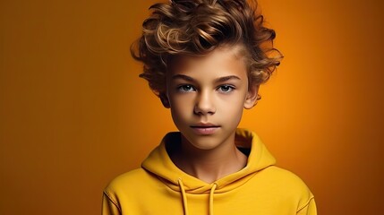 Sticker - Child model in studio with colored background selective focus and copy space for portrait