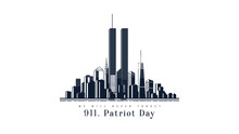 911 Patriot Day, New York Skyline. NYC Card Design. 2 Red Stripes In Form Of Twin Towers. Design Template For Background, Banner, Card.