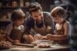 © Shooting Star Std - Father And His Kids Bake Together, Generative AI
