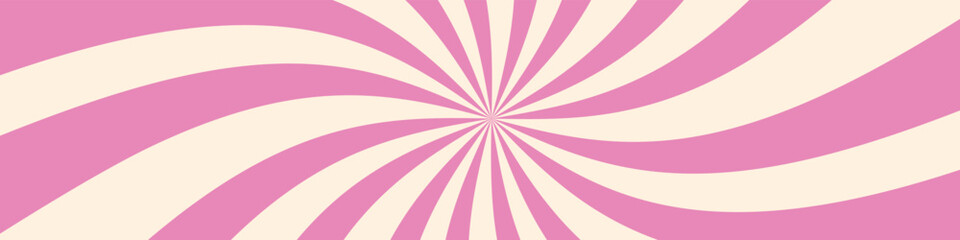 Girly pink radial background with retro vibes. Spiral pattern complemented by comic candy and pop aesthetics. Flat vector illustration isolated on white background.