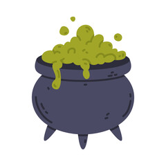 Sticker - Cauldron with Green Boiling Potion as Halloween Trick or Treat Night Party Element Vector Illustration