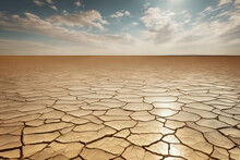Dry Cracked Lake Bed Under A Hot Sunny Sky
