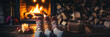 Weihnachtssocken mit Füße vor dem Kamin mit Feuer, ai generativ