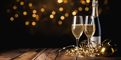 Sticker - New year celebration background with glasses filled with champagne