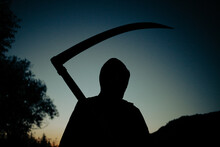 Grim Reaper, The Death Itself, Scary Horror Shot Of Grim Reaper Holding Scythe