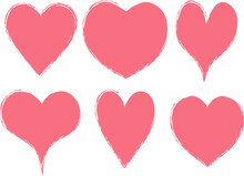 Set Of Pink Heart Shapes Sketch Style On White Background