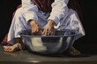 A Symbolic Tableau: Hands, Feet, Water Bowl, and Towel Converge to Reenact the Deeply Spiritual Scene of Jesus Washing His Disciples' Feet Generative AI