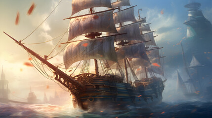 Wall Mural - Ship sailing on the sea at the dusk 