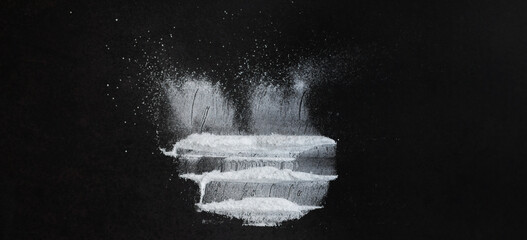 Cocaine on black background. White powder. Drug. 