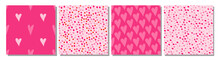 Set Of Trendy Abstract Pink Patterns. Pink Dreams. Hearts. Girly Doll Mood. Valentine's Day. Seamless Repeatable Background, Digital Paper, Banner.