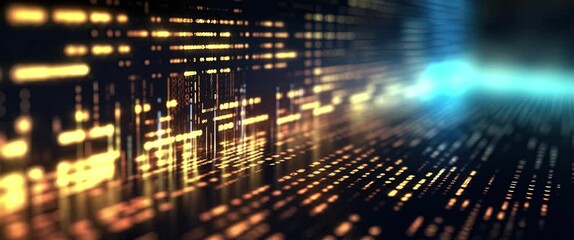 Abstract digital source code of a computer program on virtual display.