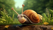  A Cartoon Snail With Big Eyes And A Smile On Its Face.  Generative Ai