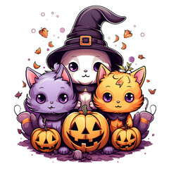 Cute Kitten Halloween Clipart Illustration