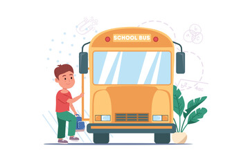 Wall Mural - school concept going home with people scene in the flat cartoon style. a student goes to the school 