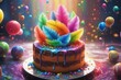 rainbow cake with colorful background