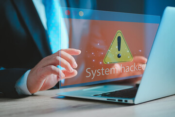 System hacked alert after cyber attack on computer network. compromised information concept. internet virus cyber security and cybercrime. hackers to steal the information is a cybercriminal
