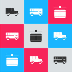 Sticker - Set Car, Bus and Cable car icon. Vector