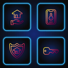 Poster - Set line House key, with shield, Realtor and Online real estate. Gradient color icons. Vector