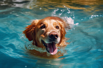 dog fun swimming funny puppy pool vacation underwater water snorkeling. Generative AI.