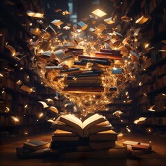 Poster - stack of books on black background