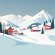 © oksaoksaoksa - Nature and landscape. Vector illustration of winter landscape against the backdrop of mountains and a ski village. Picture for background, card or cover