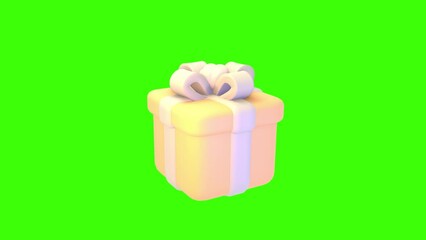 looped cartoon yellow gift object rotating on a green screen background animation.
