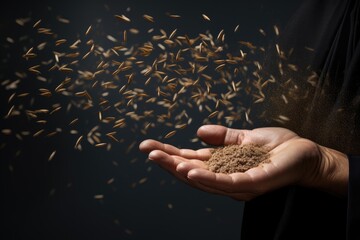 Wall Mural - Planting Seeds of Understanding: Hands Sow on Diverse Grounds, Symbolizing Jesus' Parable of the Varied Reception of God's Word Generative AI