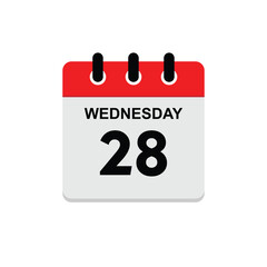 28 wednesday icon with white background, calender icon
