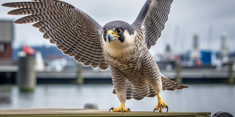 Sticker - A peregrine falcon swoops down from the sky - Generative AI