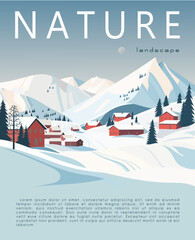 nature and landscape. vector illustration of winter landscape against the backdrop of mountains and 