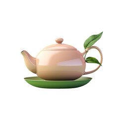 Sticker - Green tea in a tea pot and cup against transparent background stays warm