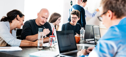 Wall Mural - startup business and entrepreneurship problem solving. young ai programmers and it software develope