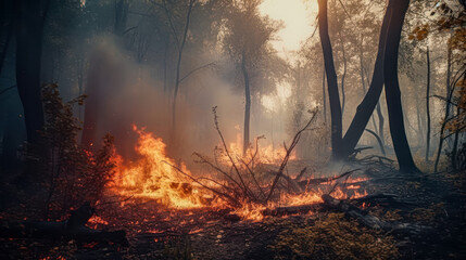 Wall Mural - fire in forest deforestation