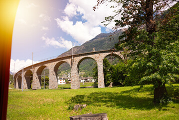 Wall Mural - Brusio viaduct in Switzerland, famous landmark and a railway