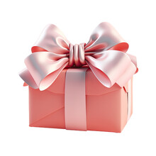Closeup Photo Of A Gift Covered With A Large Bow In A Pink Box Against A Transparent Background Possibly For Christmas Or A Birthday Celebration