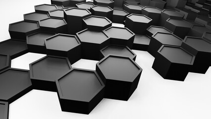 Wall Mural - Hexagonal background with black hexagons, abstract futuristic geometric backdrop or wallpaper